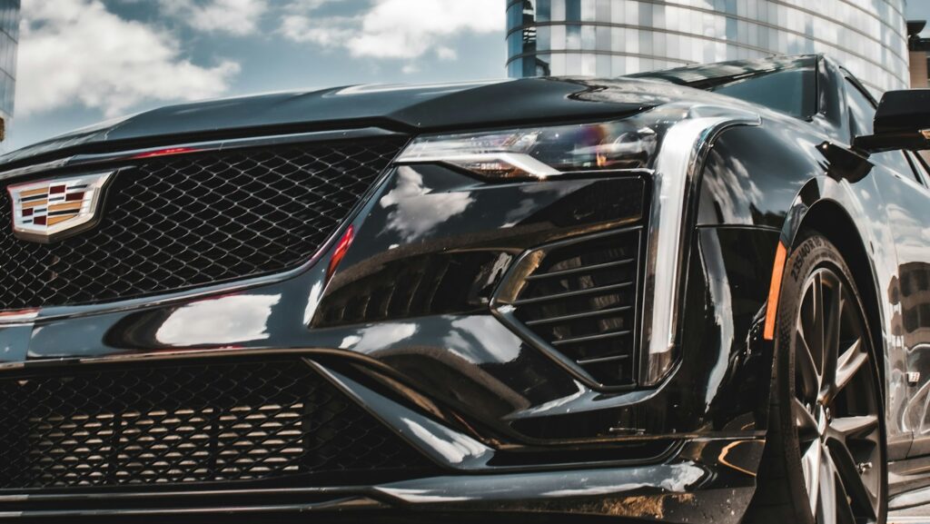 the front of a black car