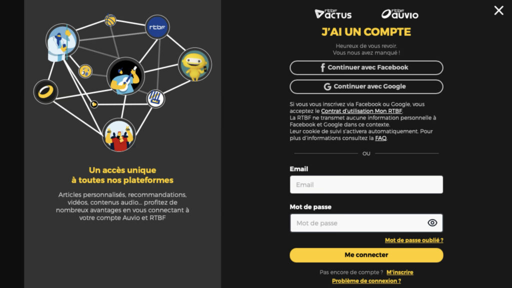 RTBF Auvioアカウント作成画面