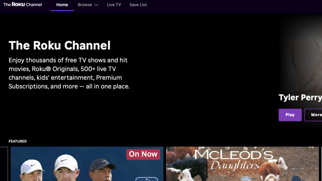 Roku Channel ホーム画面