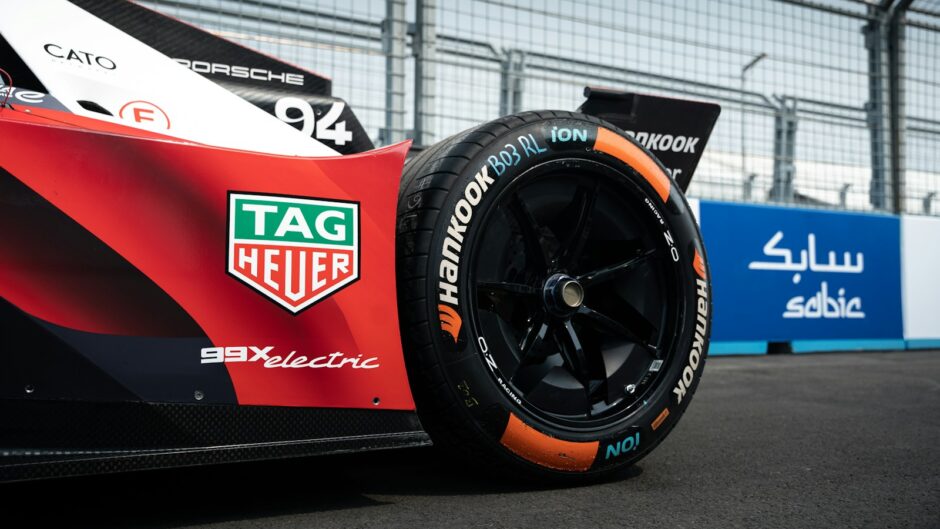 a close up of a racing car on a race track