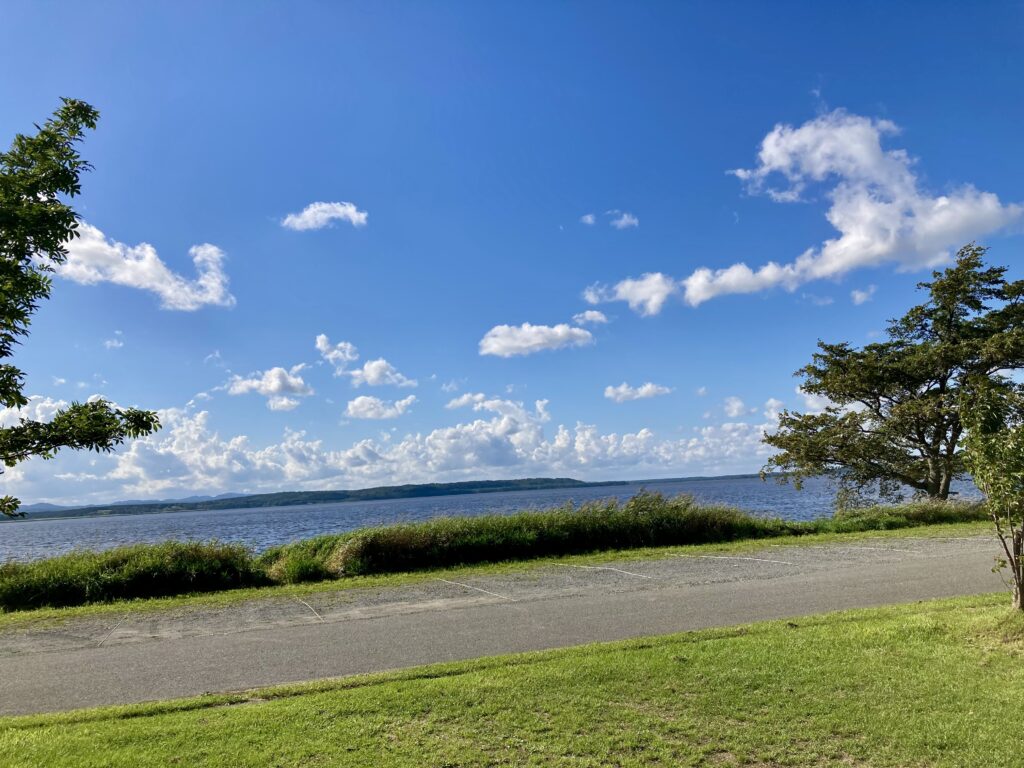 キャンプサイトからの湖の眺め